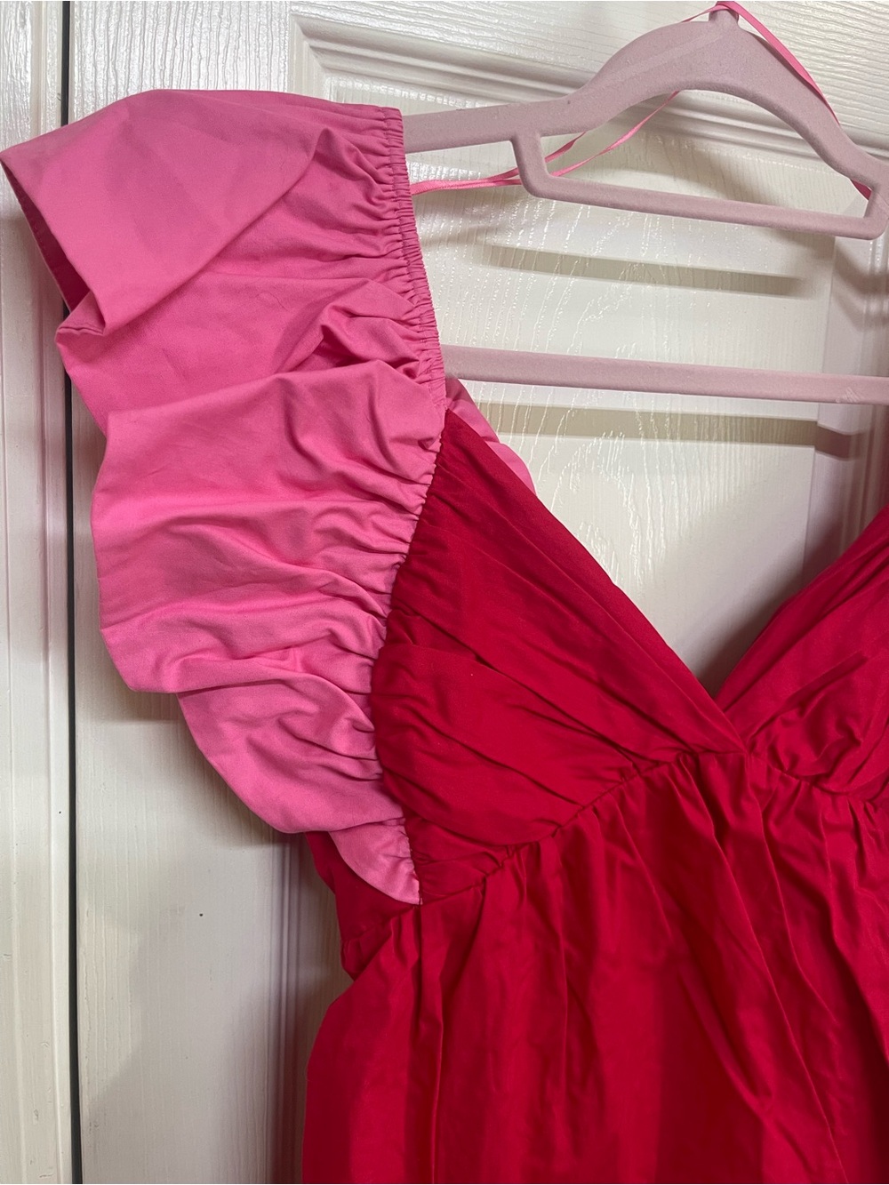Day + Moon Two-Tone Ruffle Mini Dress in Raspberry and Pink - Picture 3 of 6